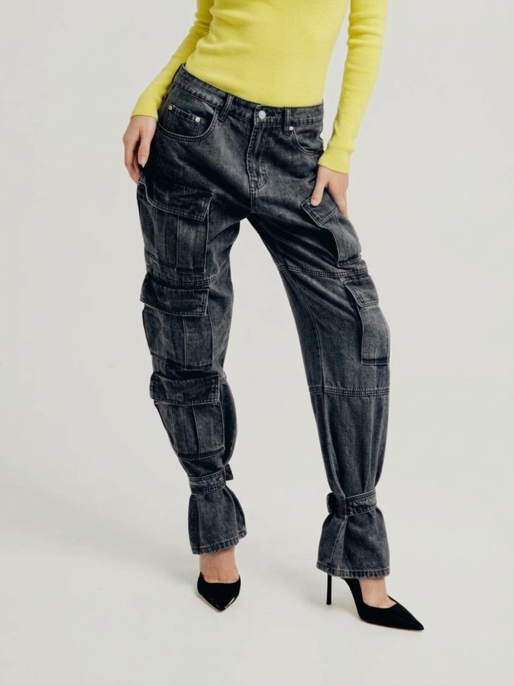 Torn By Ronny Kobo Zayla Cargo Jeans in Washed Black Women Sz27/4